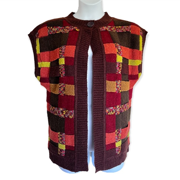 Vintage Woven Single Button Open Cardigan Sweater Size Medium - Picture 4 of 9